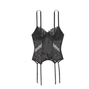 Victoria's Secret NWT Floral Embroiderd  Corset 34D side zip,black,mesh,satin